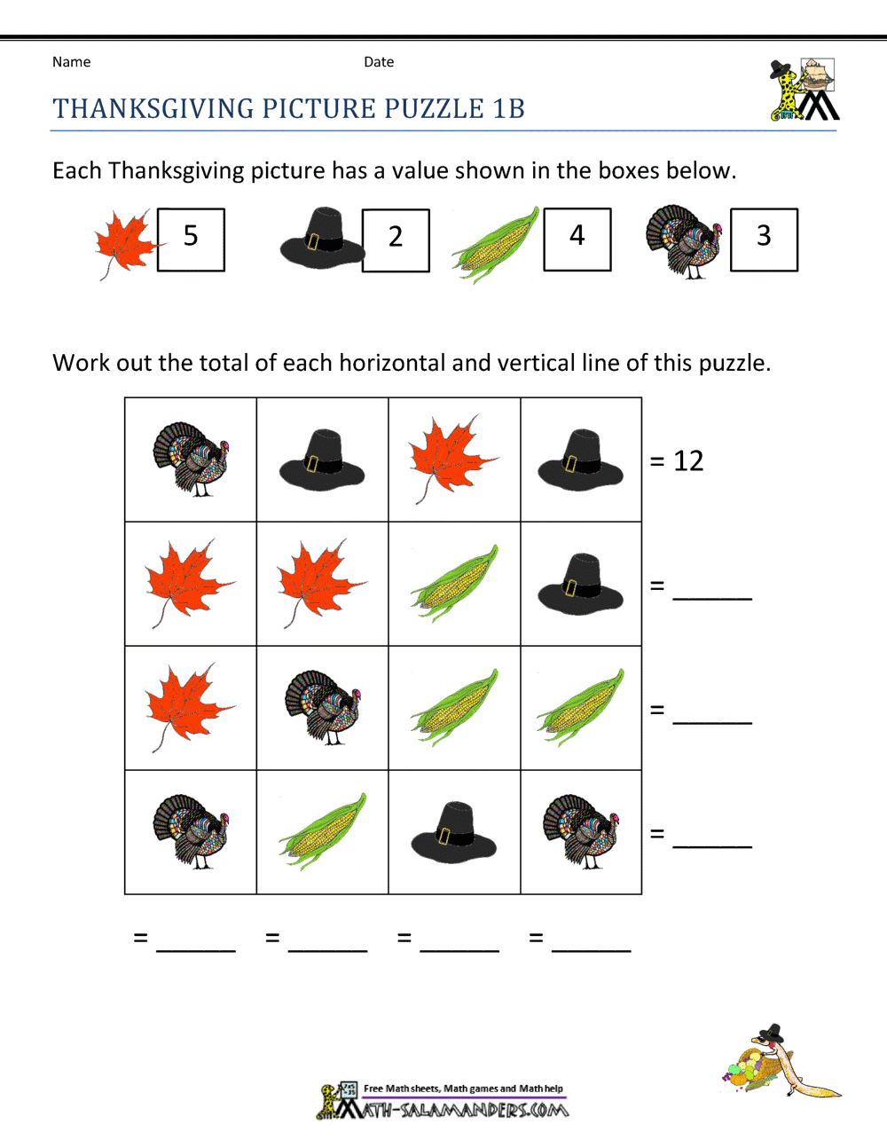 Thanksgiving Math Puzzles