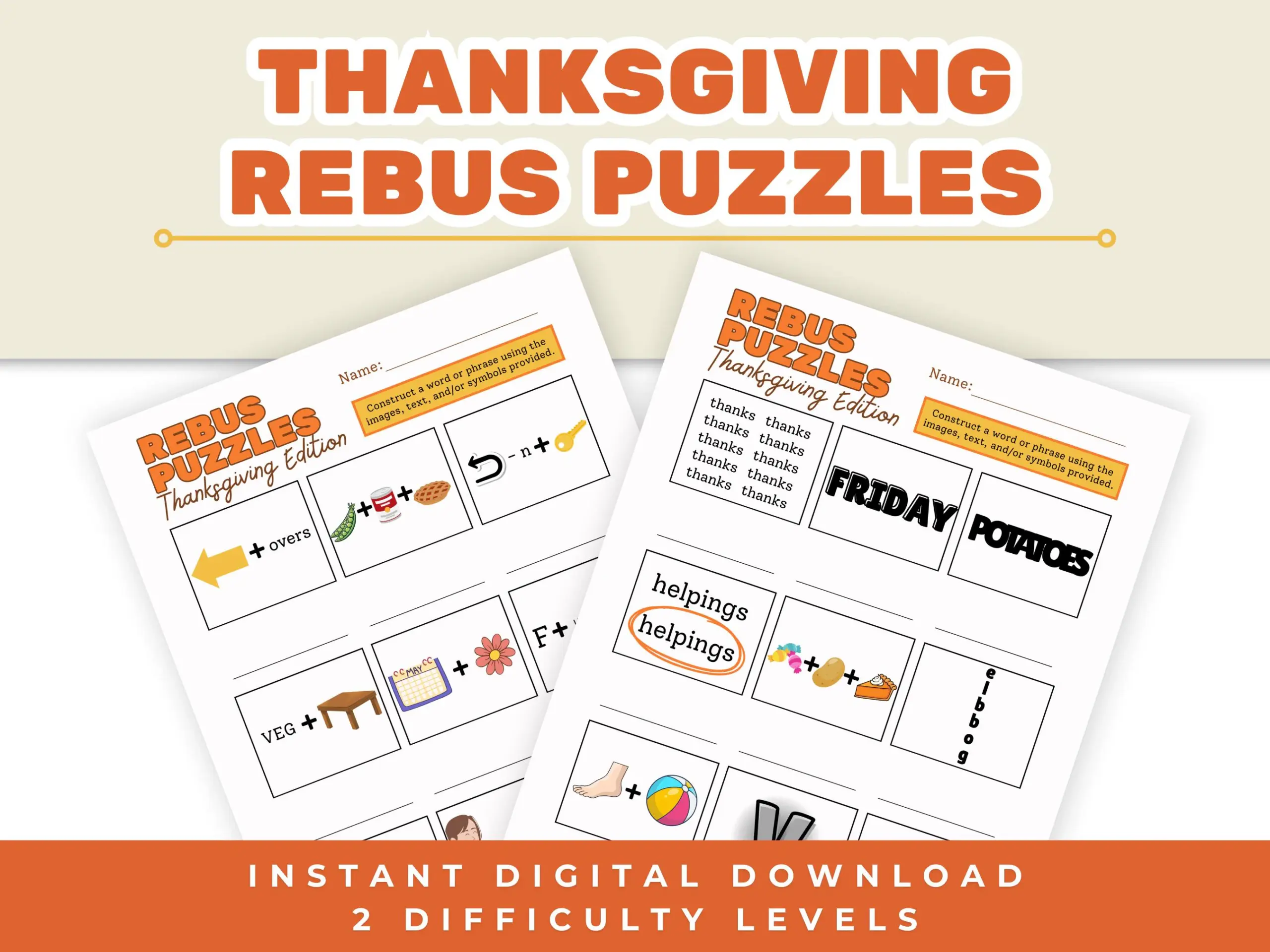Thanksgiving Rebus Puzzles Kids