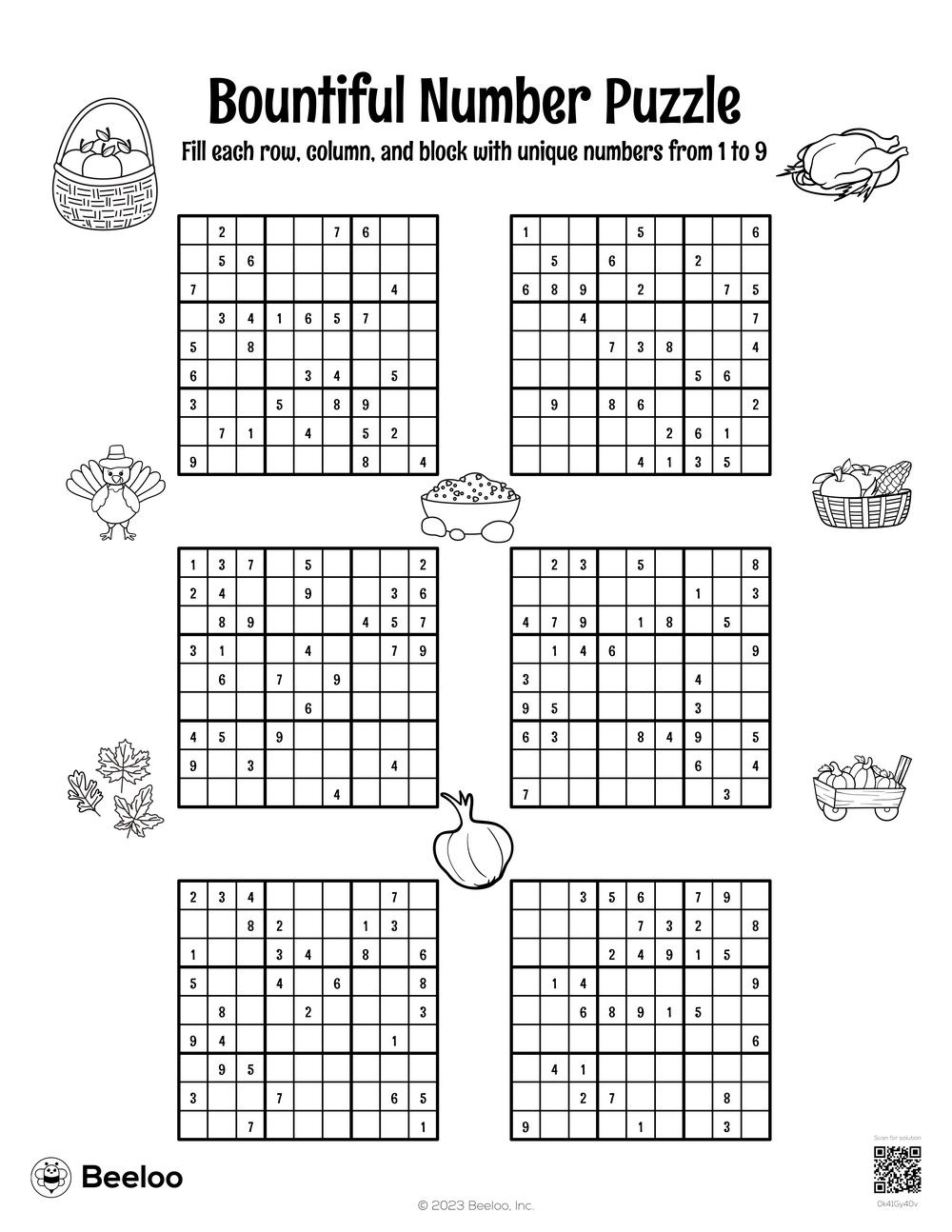 thanksgiving sudoku puzzle