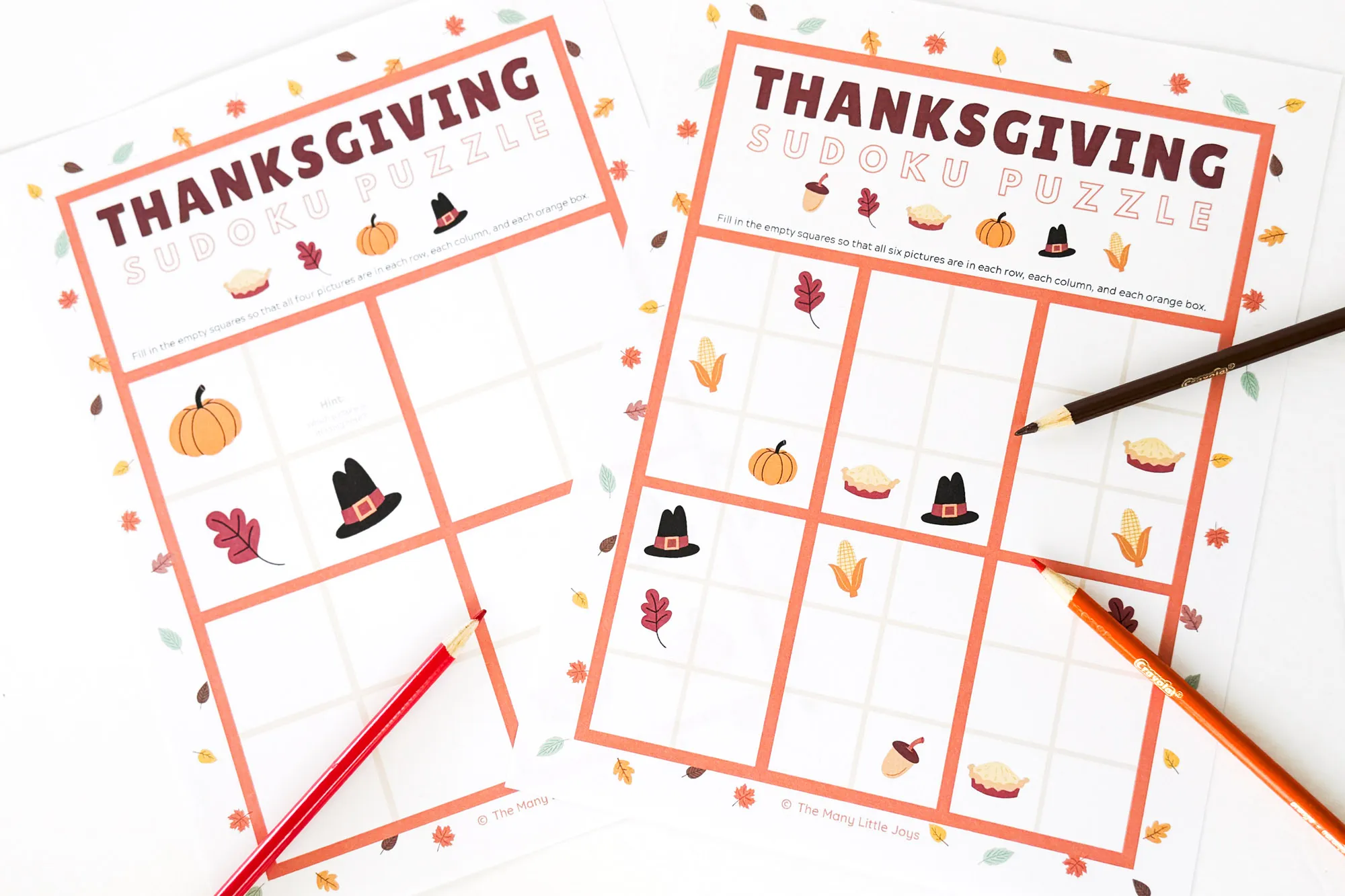 Thanksgiving Sudoku Puzzles For Kids Free Printable