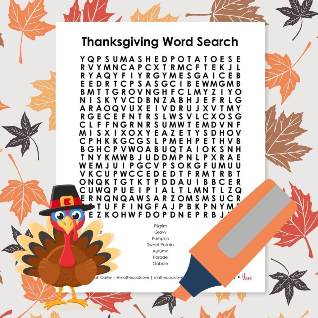 Thanksgiving Word Search Puzzle