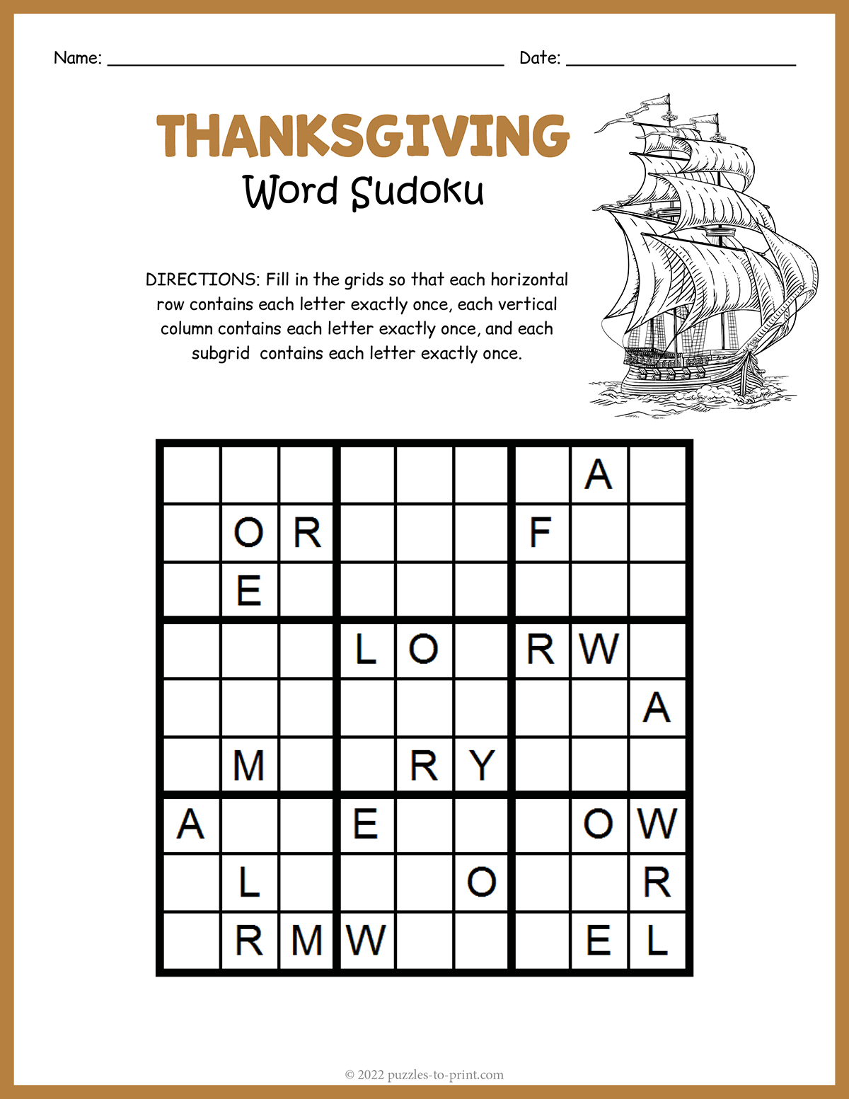 Thanksgiving Word Sudoku shtml