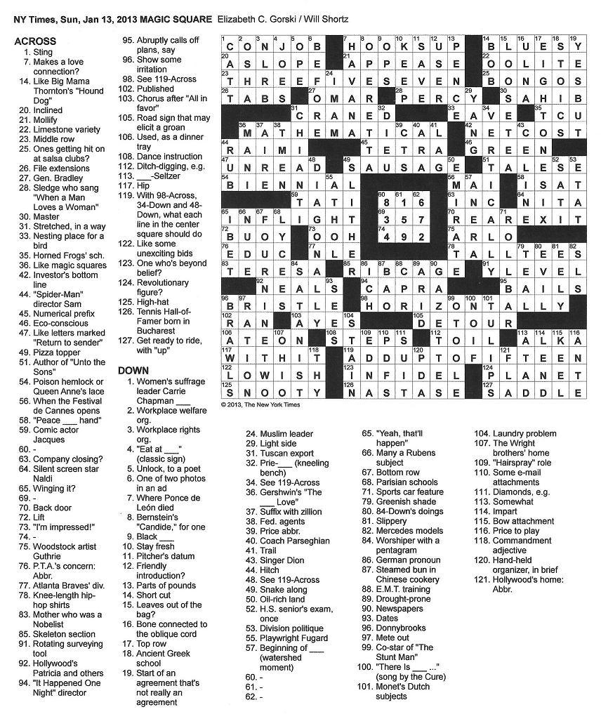 free printable ny times crossword puzzles
