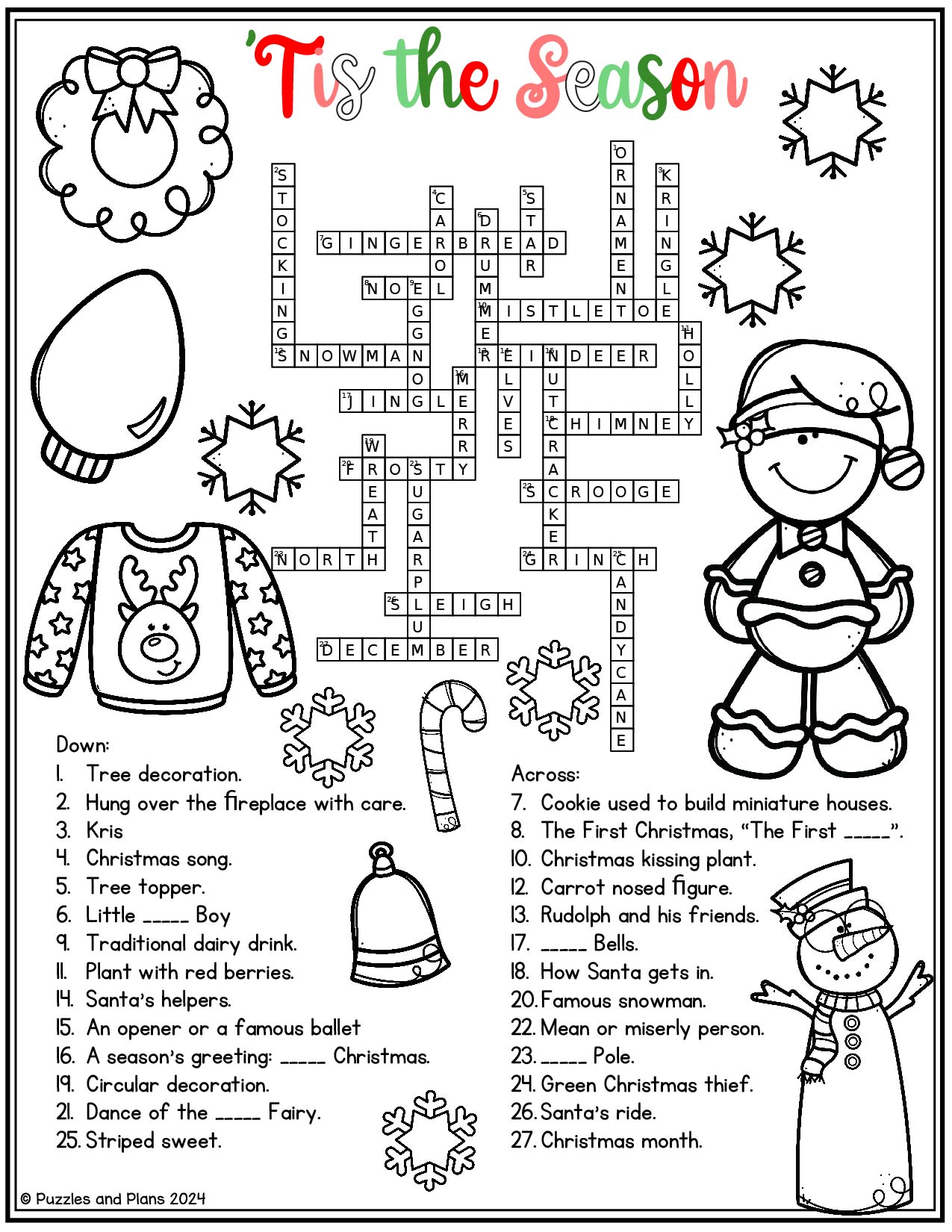 Tis The Season Christmas Crossword Puzzle