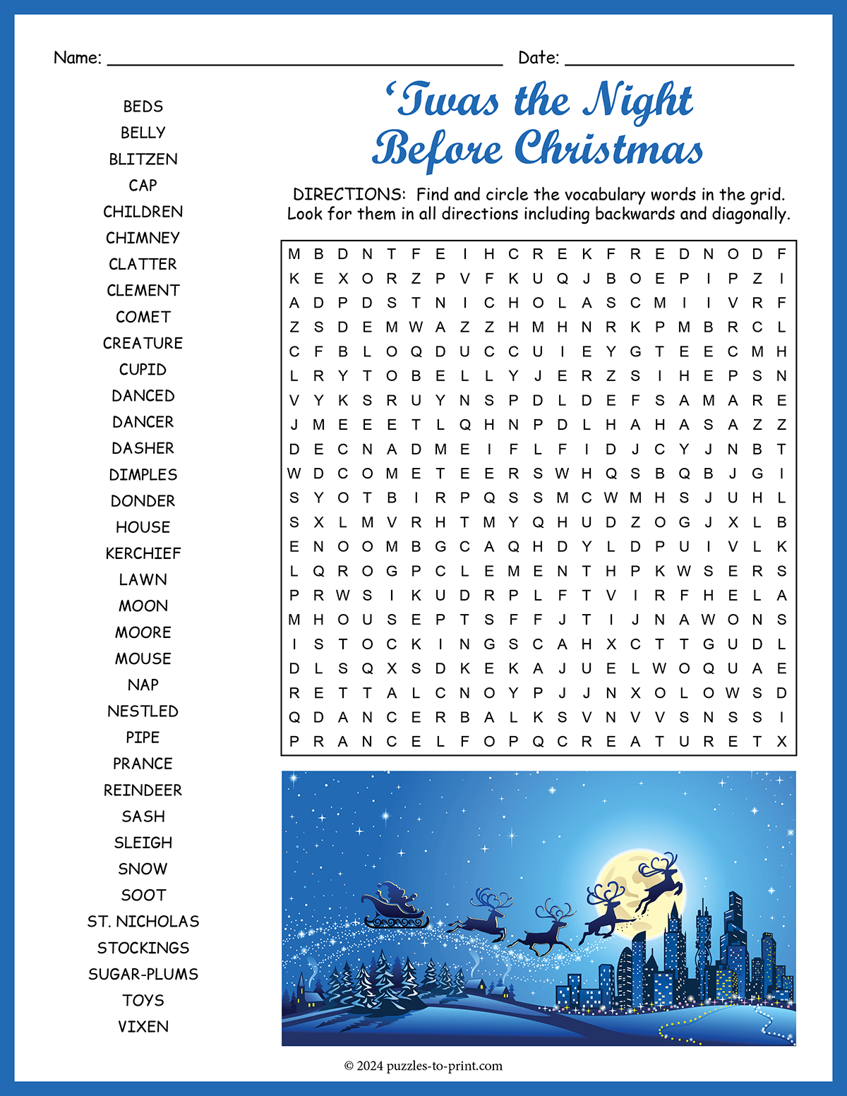 Twas The Night Before Christmas Word Search shtml