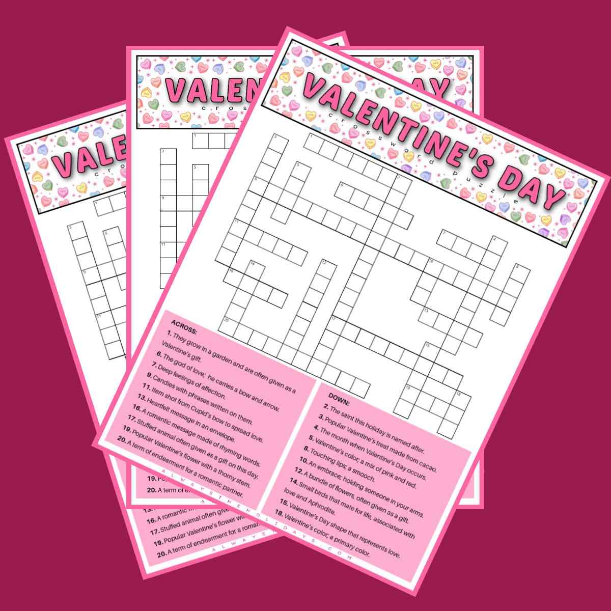 free printable valentine crossword puzzles for adults
