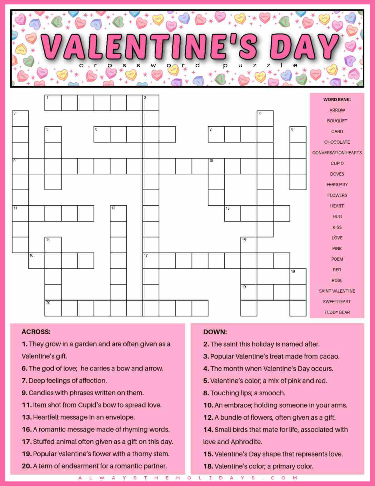 Valentines Day Crossword Puzzle Valentines Day Crossword Puzzle