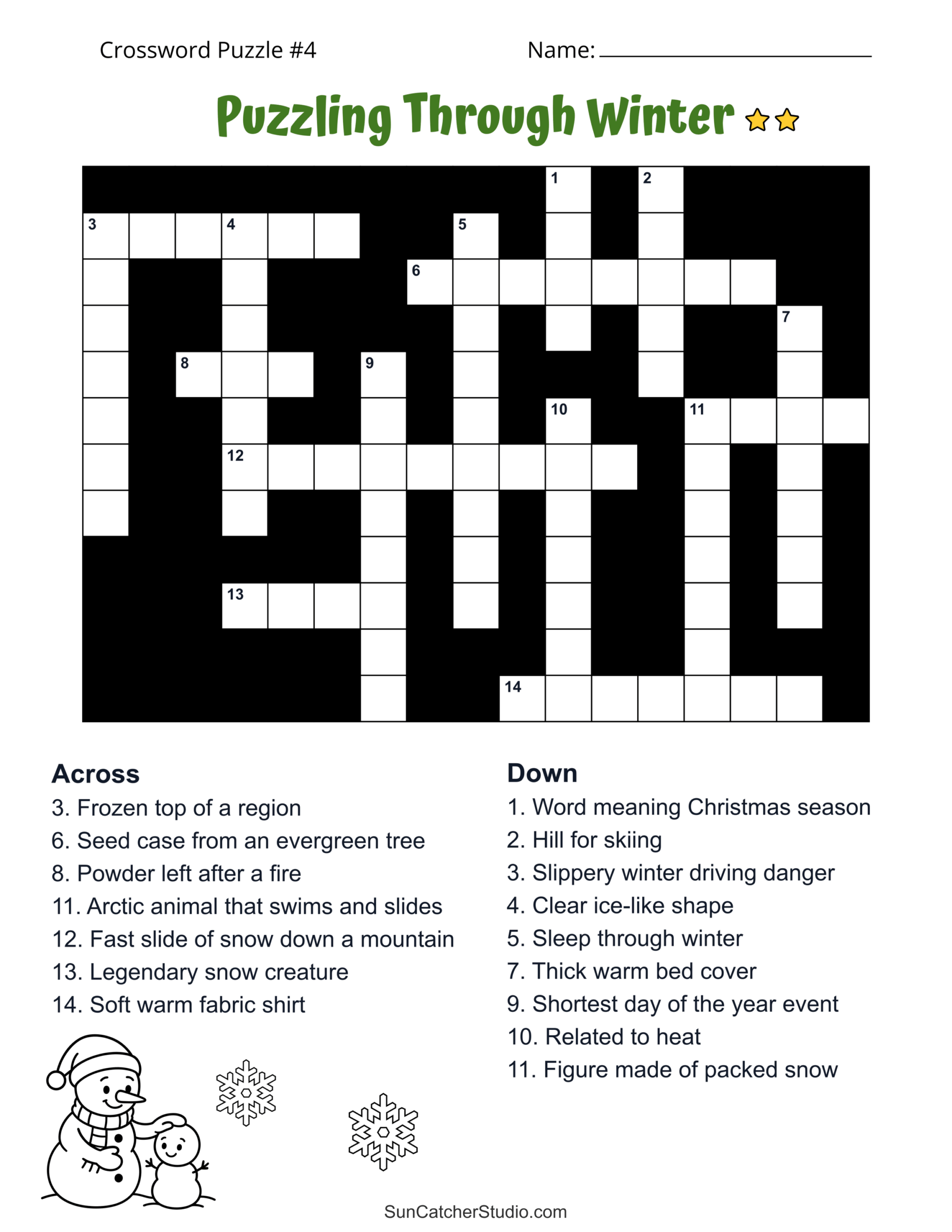 winter crossword puzzles printable
