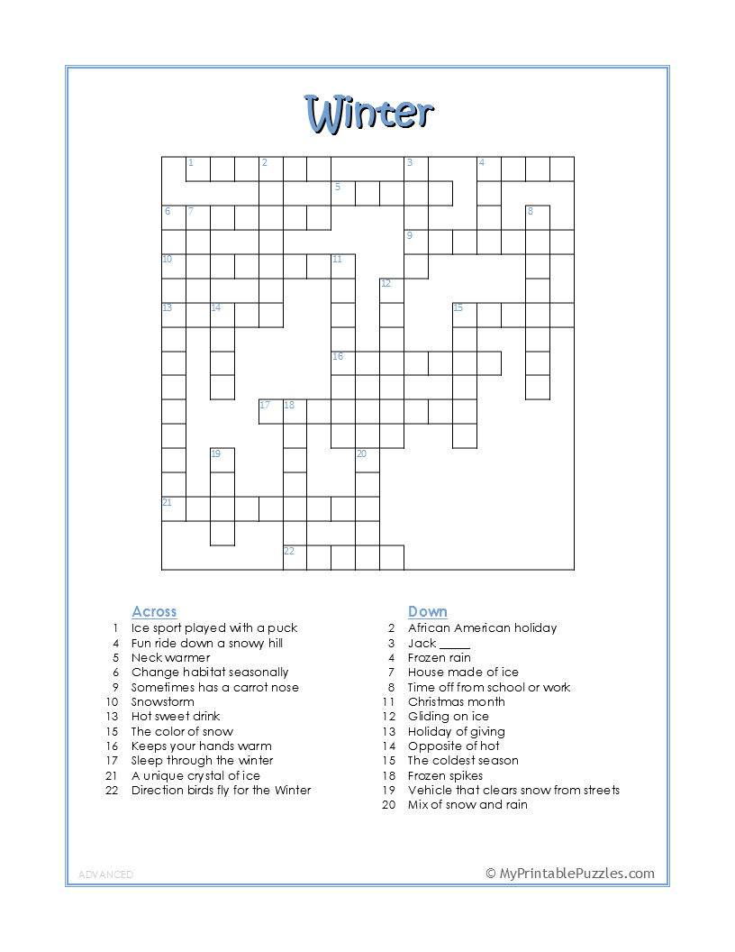 Winter Crossword Puzzle Advanced