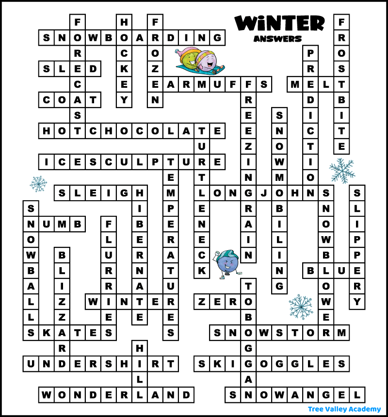 free winter crossword puzzles printable